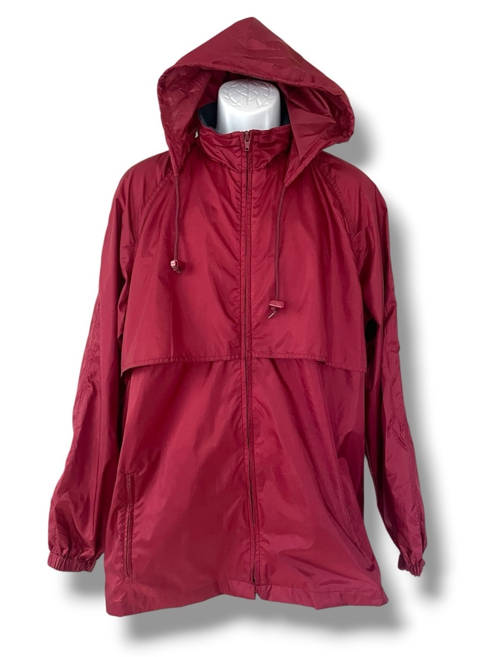 Vintage Mountain Tek Hooded Windbreaker Jacket Red Nylon Outdoor Hiking Coat M